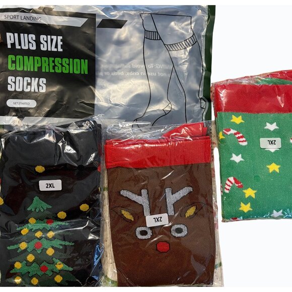 Christmas Compression Socks -Plus Size 2XL - 3 New Pairs - See 3/$20 sale - Picture 1 of 7